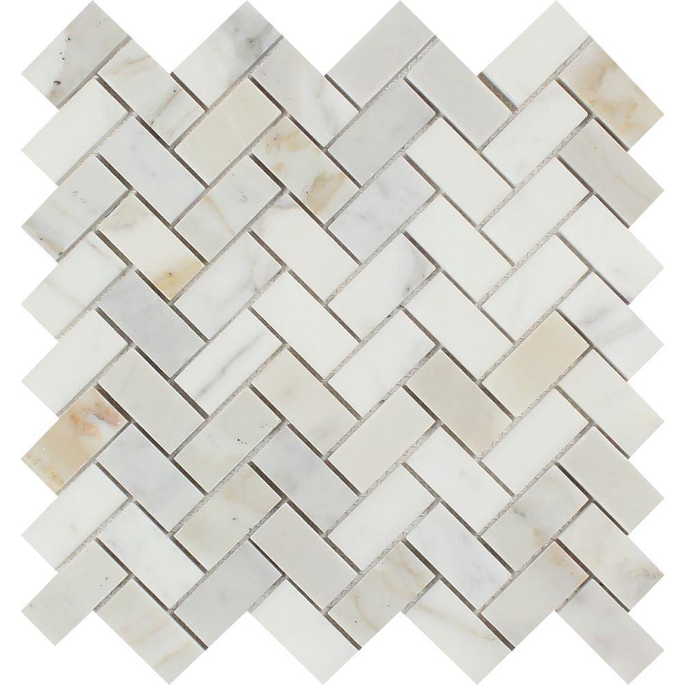 Calacatta Gold marble herringbone mosaic