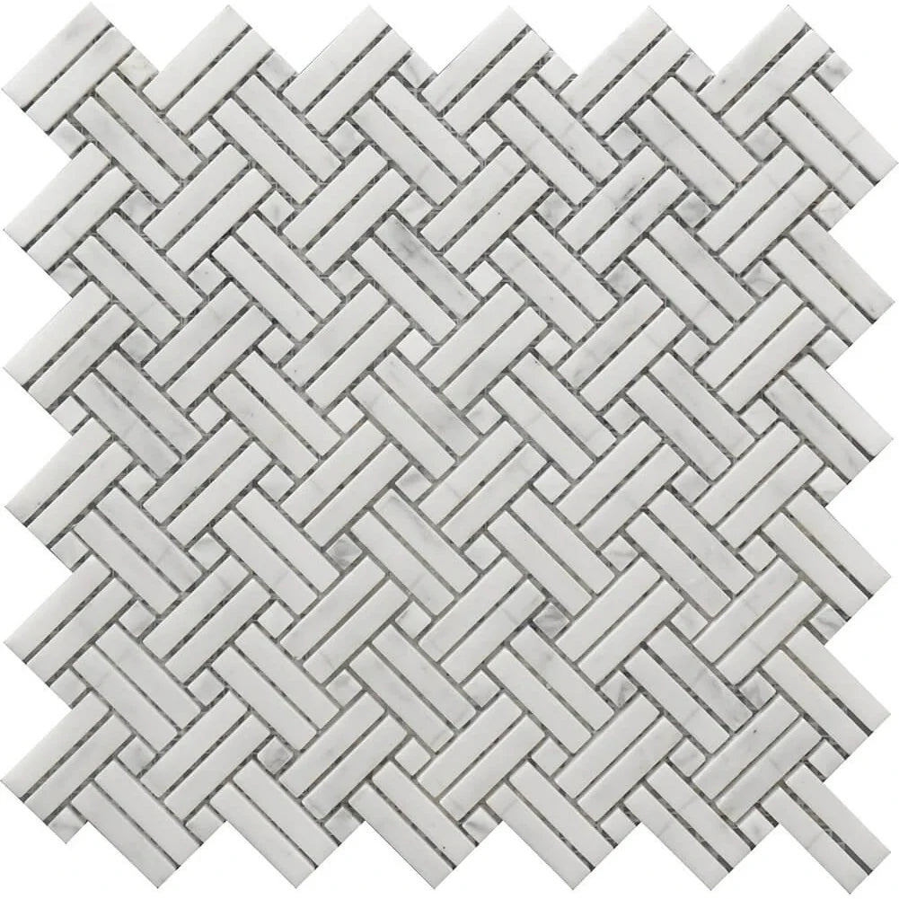 Rockart Crossed Basket Weave Marble Mosaic Tile