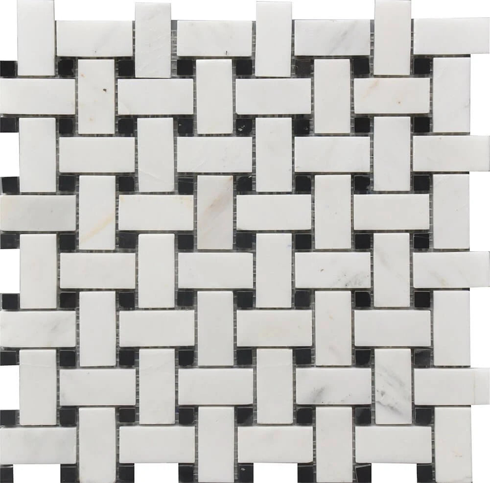 Rockart Black & White Basket Weave Marble Mosaic Tile