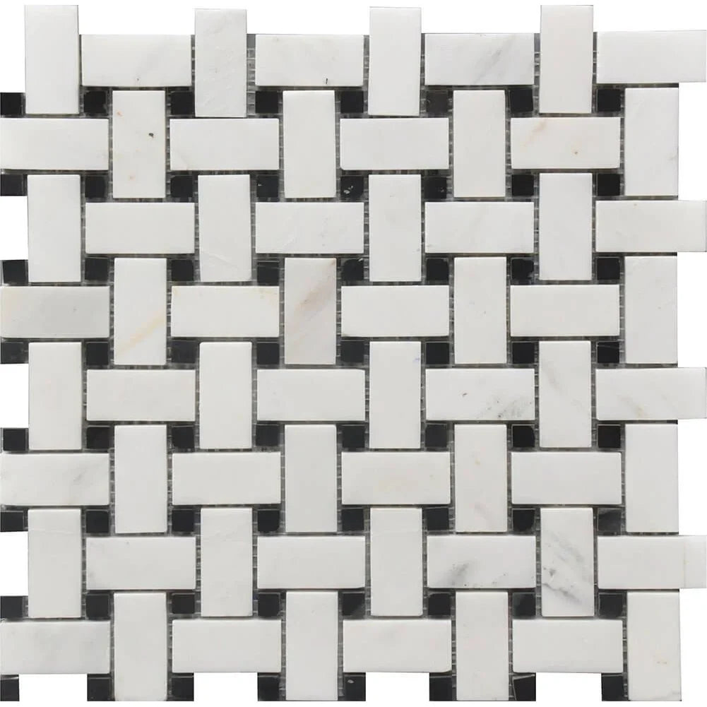 Rockart Black & White Basket Weave Marble Mosaic Tile