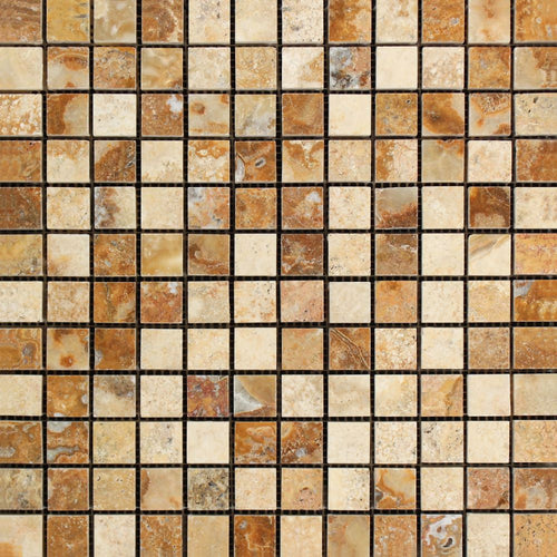 1 x 1 Polished Scabos Travertine Mosaic Tile