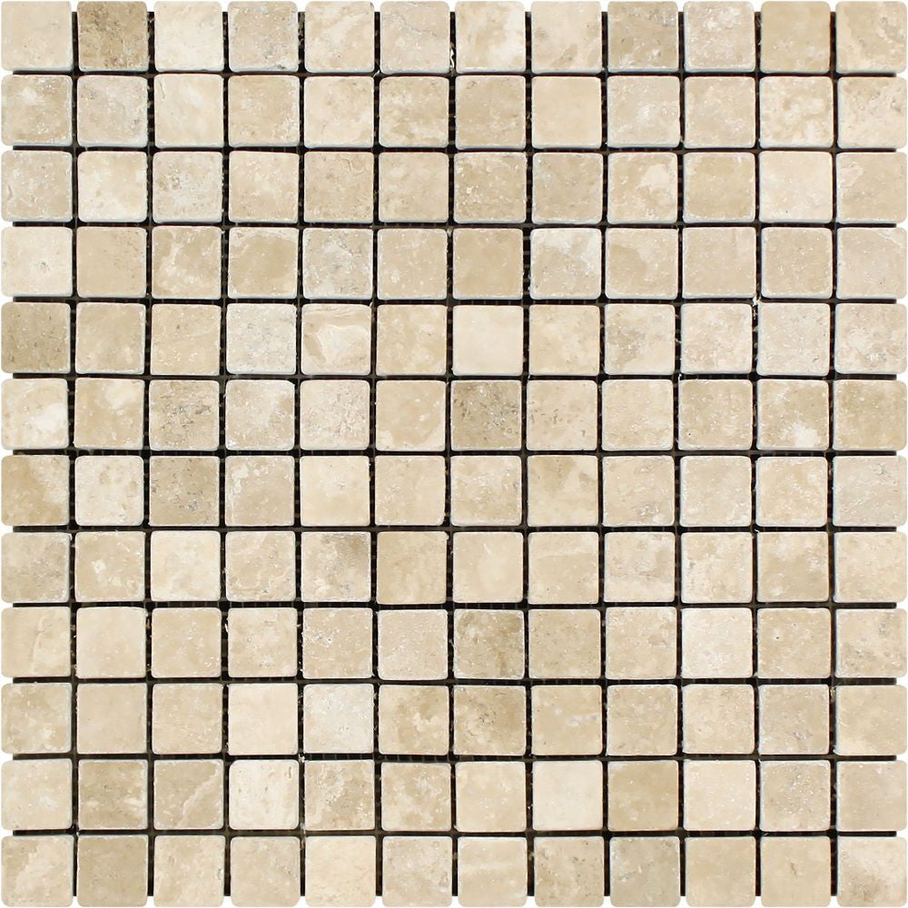 1 x 1 Tumbled Durango Travertine Mosaic Tile