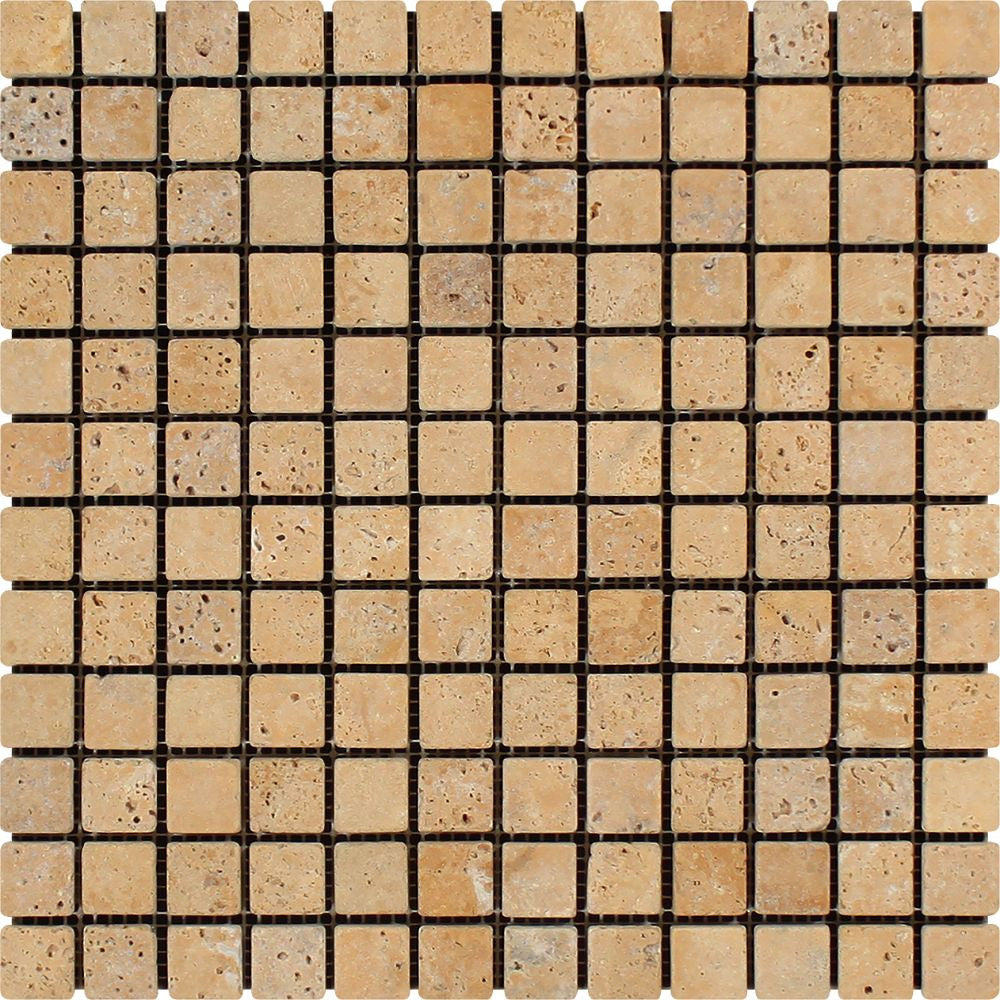 1 x 1 Tumbled Gold Travertine Mosaic Tile