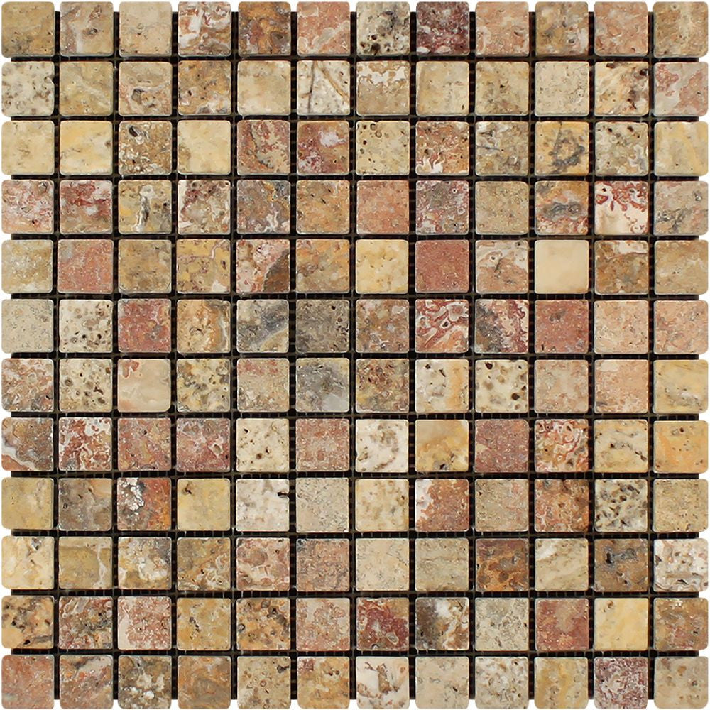 1 x 1 Tumbled Scabos Travertine Mosaic Tile