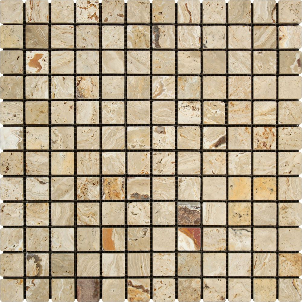 1 x 1 Tumbled Valencia Travertine Mosaic Tile