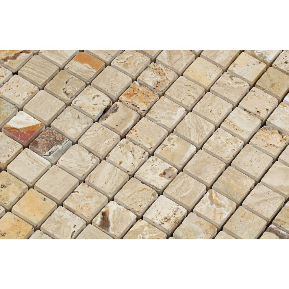 1 x 1 Tumbled Valencia Travertine Mosaic Tile