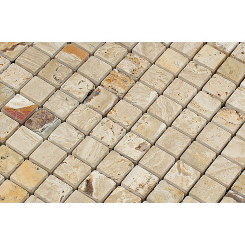 1 x 1 Tumbled Valencia Travertine Mosaic Tile