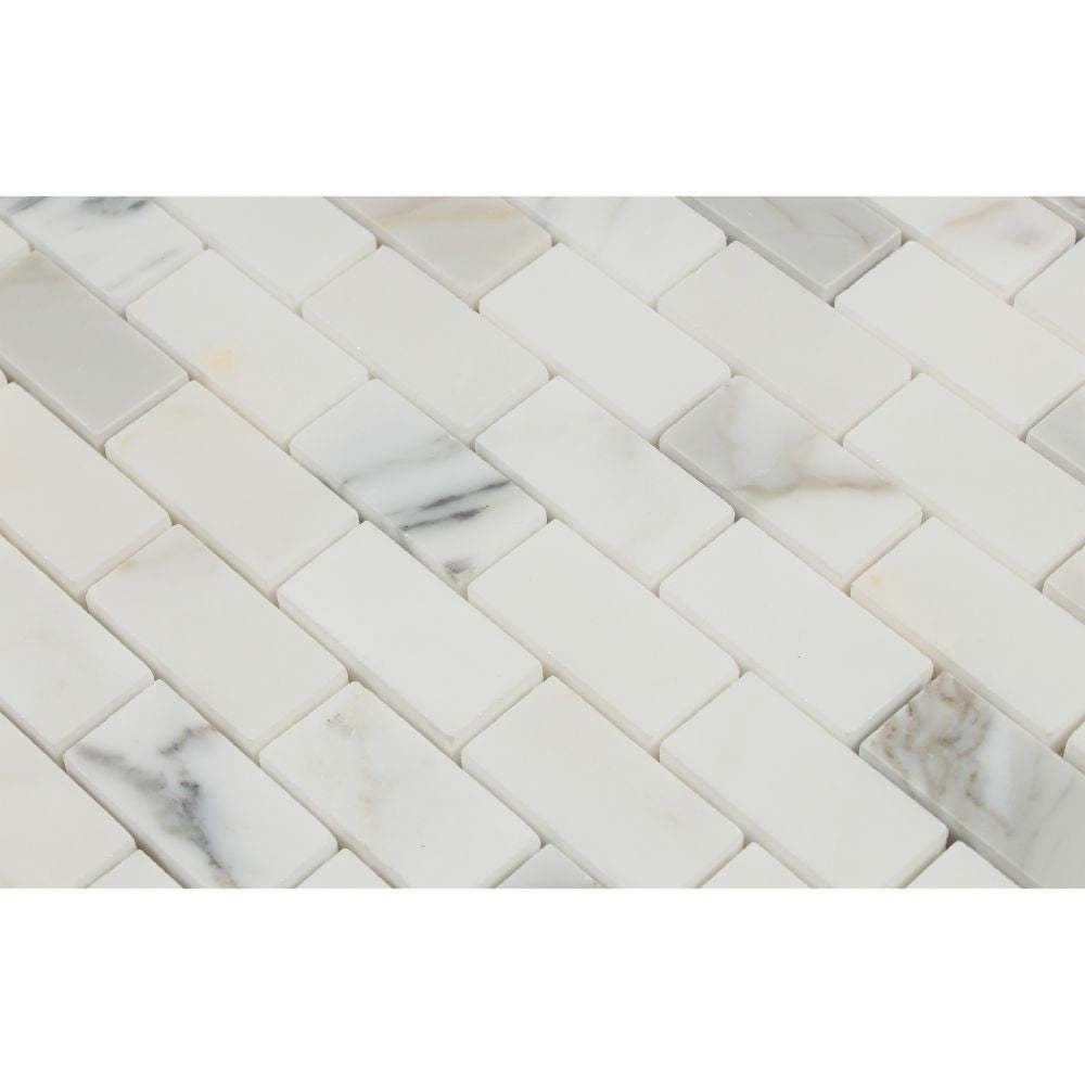 1 x 2 Honed Calacatta Gold Marble Brick Mosaic Tile