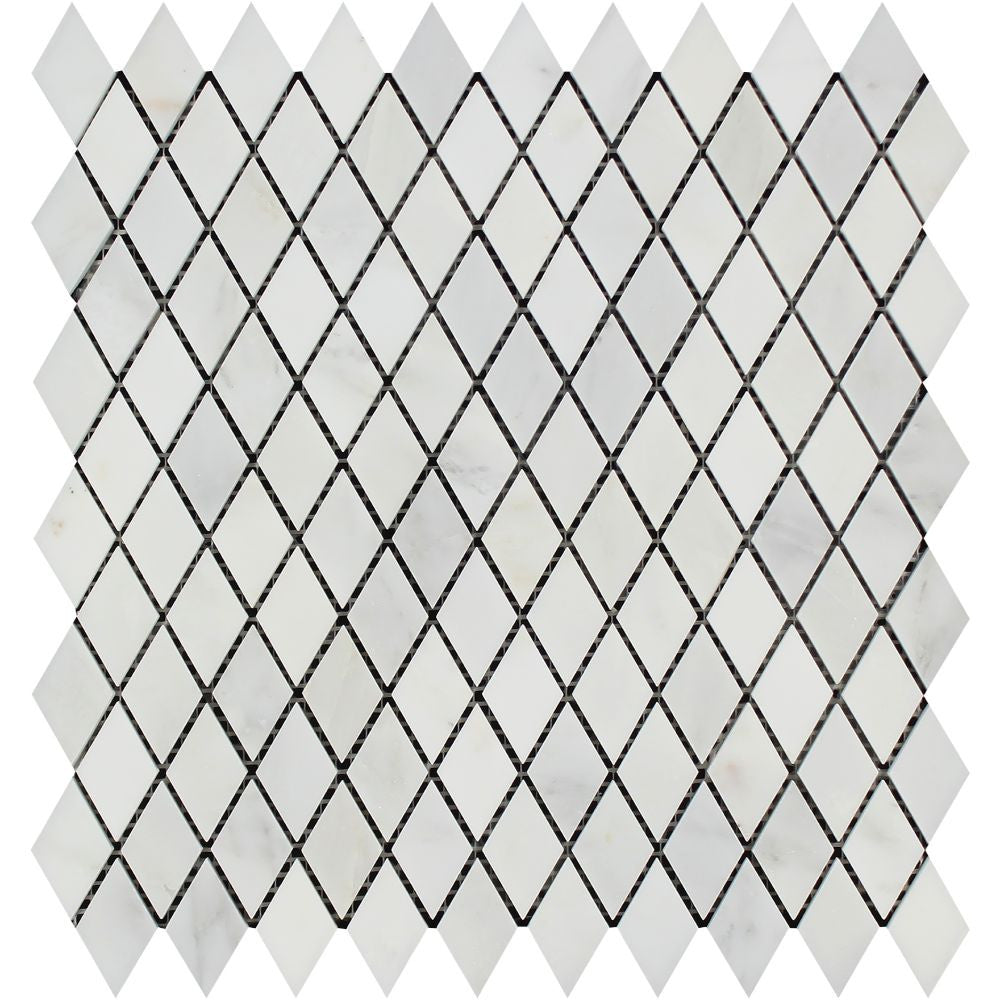 1 x 2 Honed Oriental White Marble Diamond Mosaic Tile