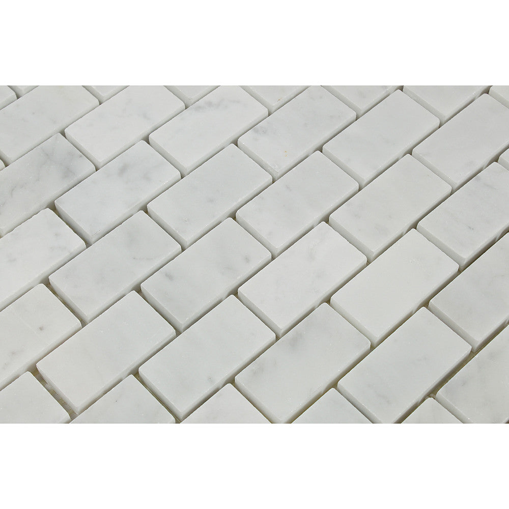 1 x 2 Polished Bianco Carrara Marble Brick Mosaic Tile