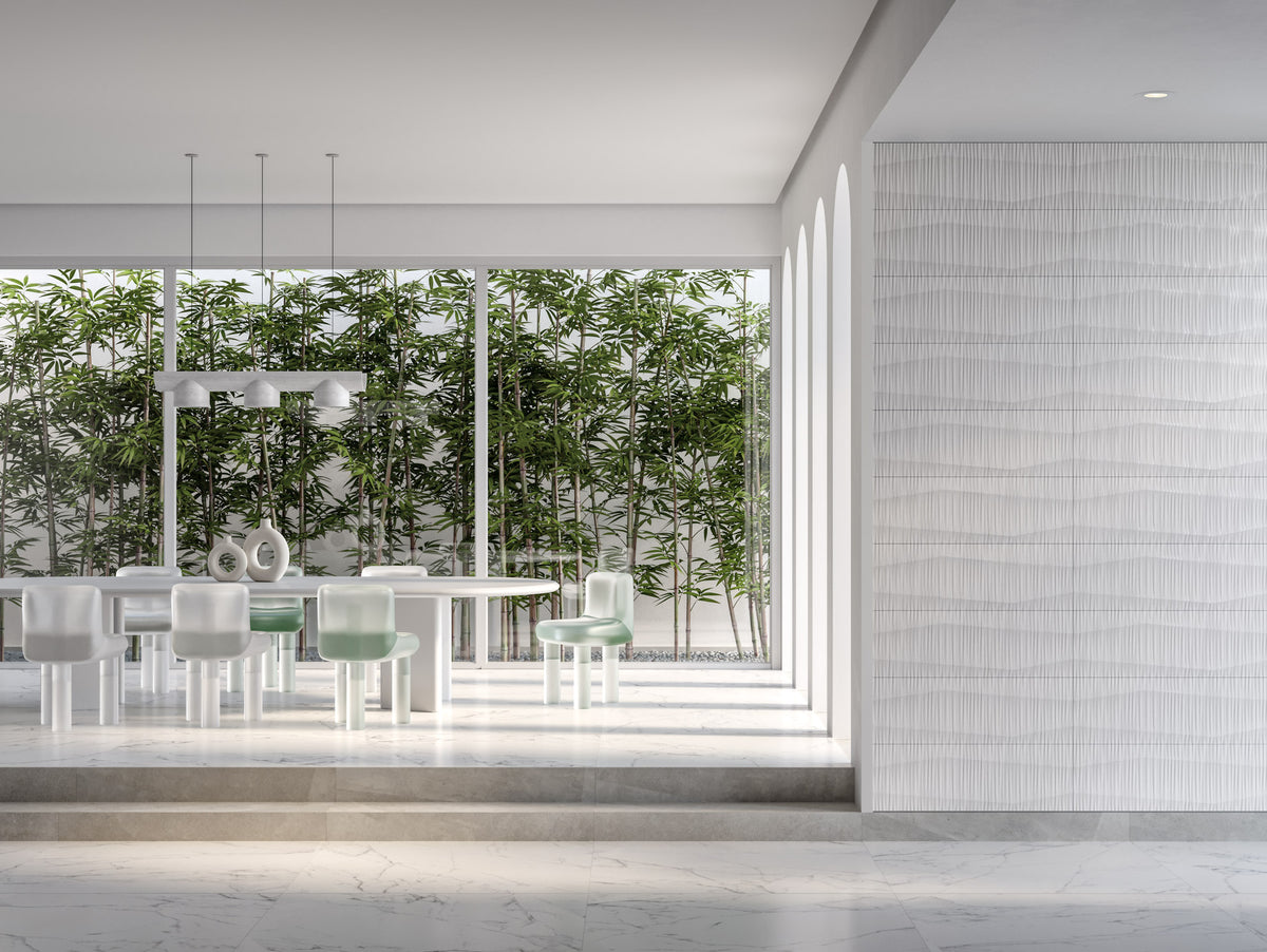 Groove White Ceramic Wall Tile – room scene