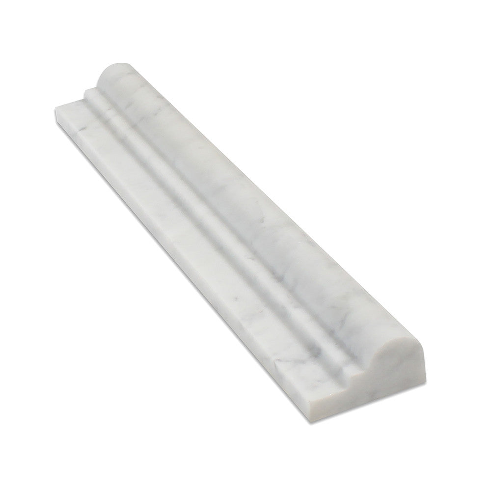 2 x 12 Honed Bianco Carrara Marble Single-Step Chair Rail Trim