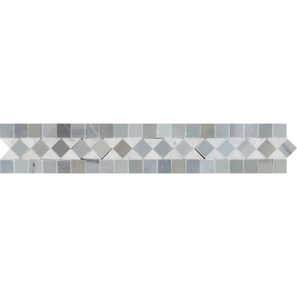 2 x 12 Polished Bianco Carrara Marble BIAS Border w/ Blue-Gray Dots