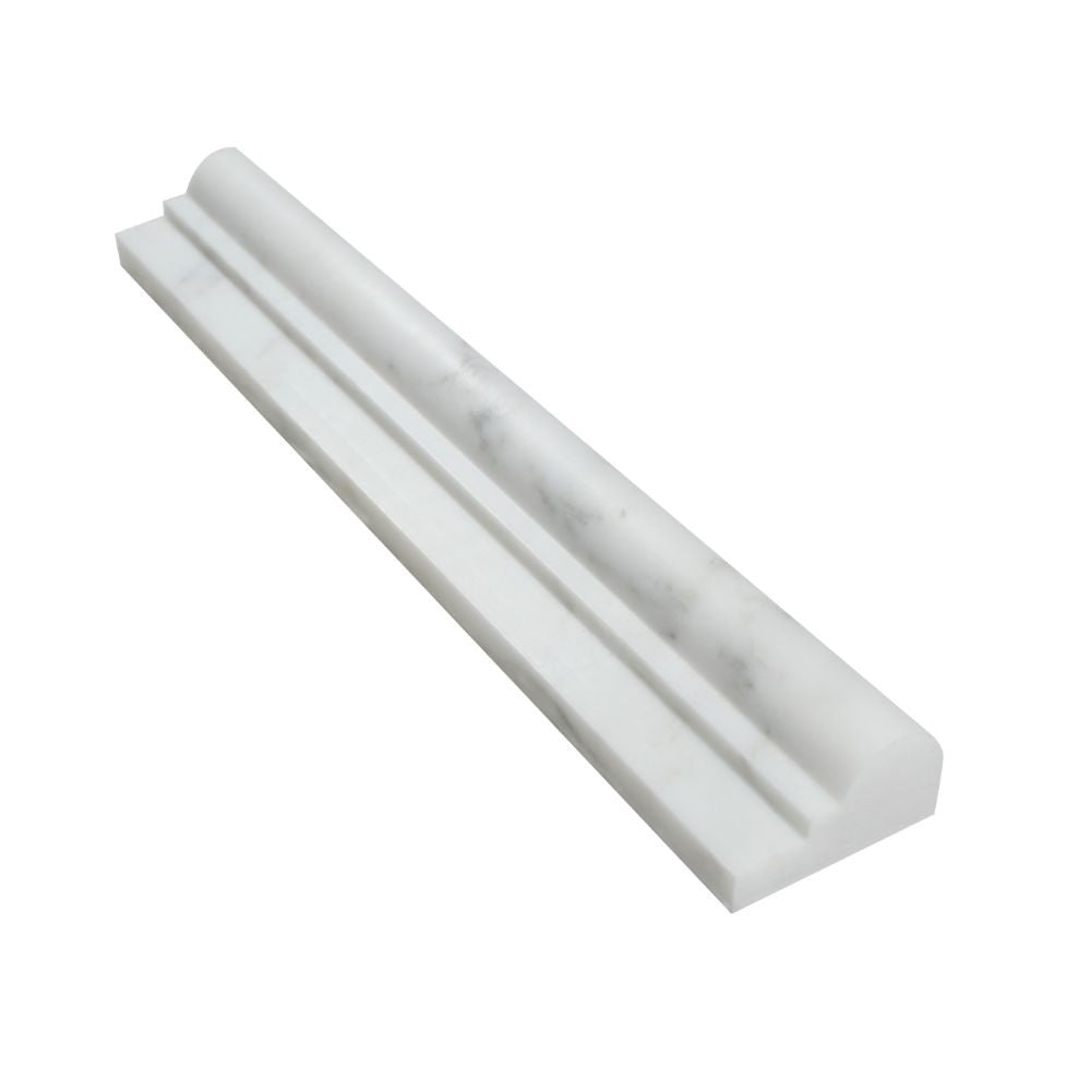2 x 12 Polished Oriental White Marble Single-Step Chair Rail Trim