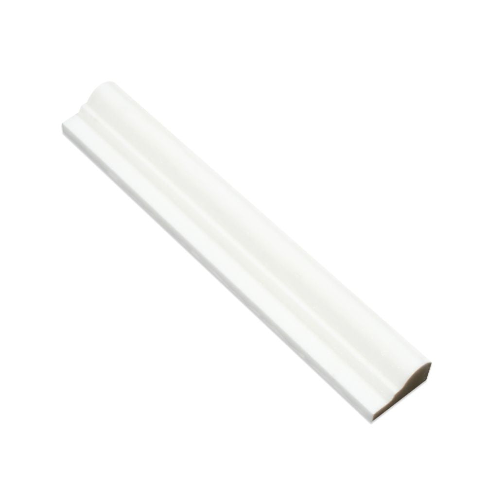 2 x 12 Polished Thassos White Marble Single-Step Chair Rail Trim
