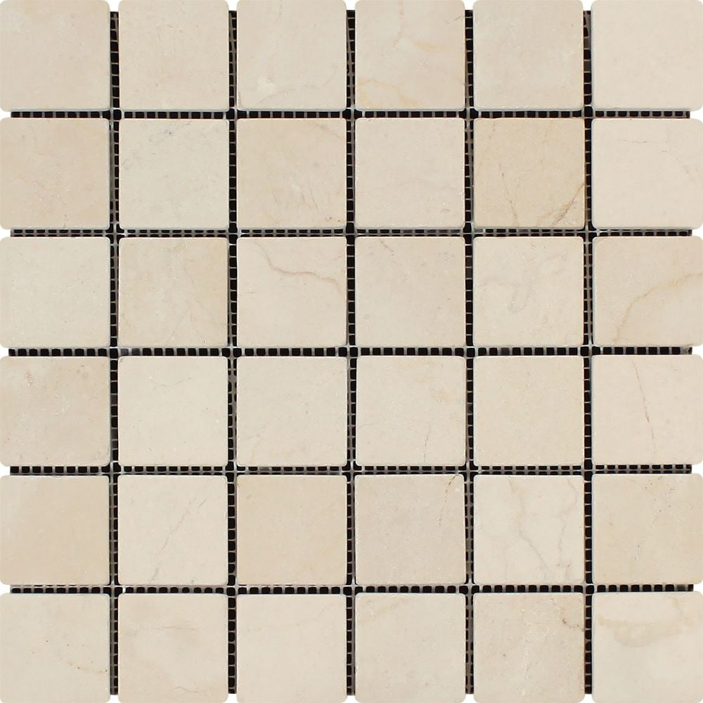 2 x 2 Tumbled Crema Marfil Marble Mosaic Tile