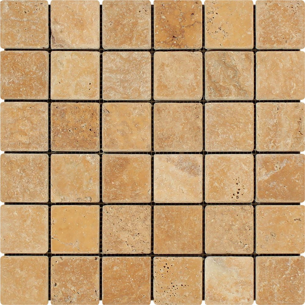 2 x 2 Tumbled Gold Travertine Mosaic Tile