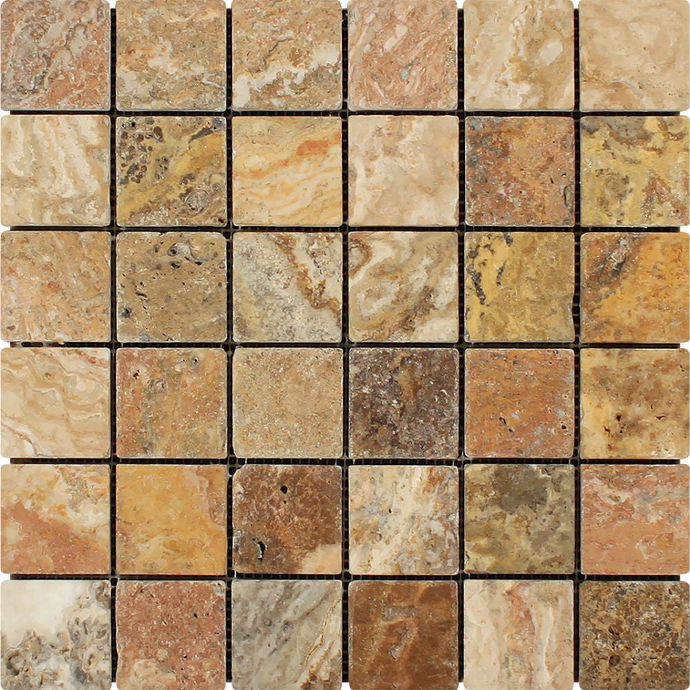 2 x 2 Tumbled Scabos Travertine Mosaic Tile