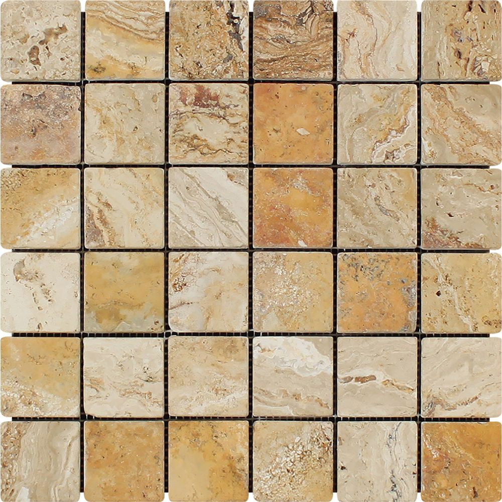 2 x 2 Tumbled Valencia Travertine Mosaic Tile
