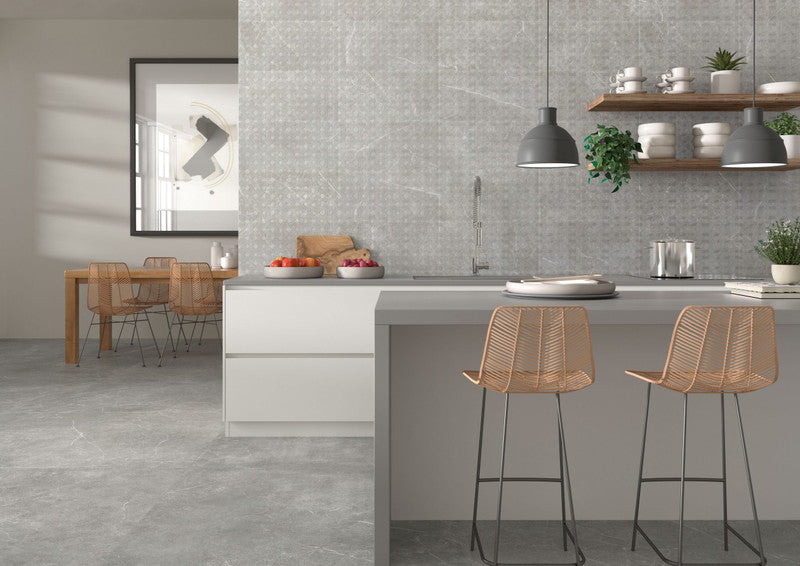 Soapstone Silver Porcelain Tile installed