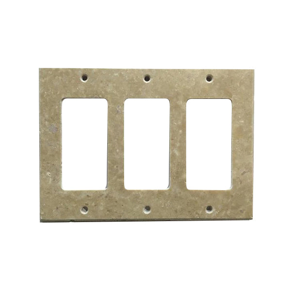 Light Walnut Travertine 3 Rocker Switch Plate Cover / Wall Plate - Honed