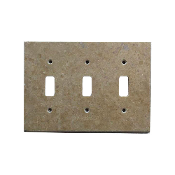 Light Walnut Travertine 3 Toggle Switch Plate Cover / Wall Plate - Honed