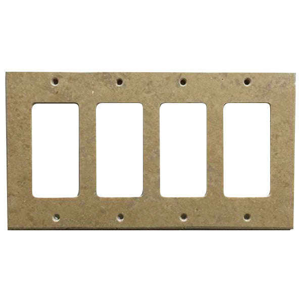 Light Walnut Travertine 4 Rocker Switch Plate Cover / Wall Plate - Honed