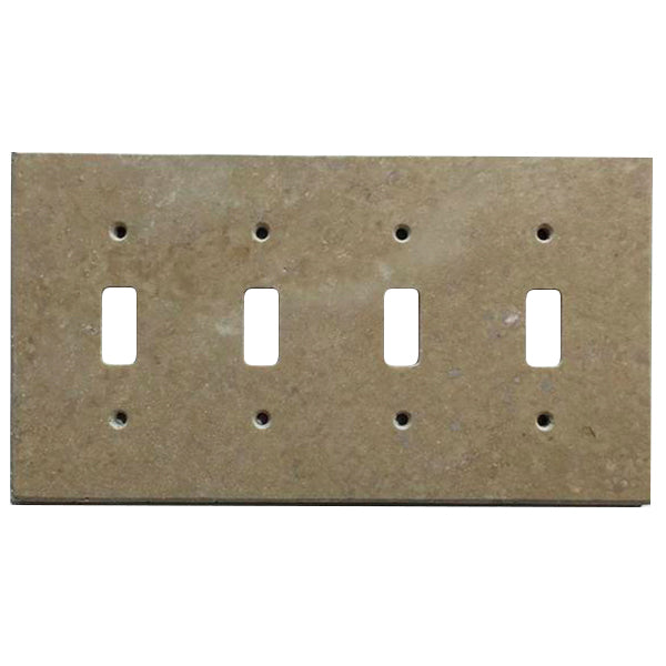 Light Walnut Travertine 4 Toggle Switch Plate Cover / Wall Plate - Honed