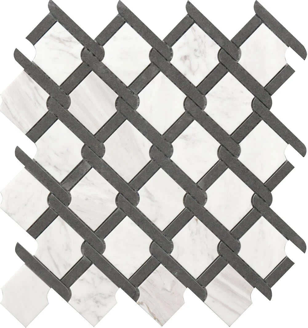 Rockart Black & White Medallion Marble Mosaic Tile