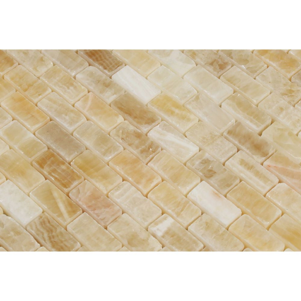 5/8 x 1 1/4 Polished Honey Onyx Baby Brick Mosaic Tile