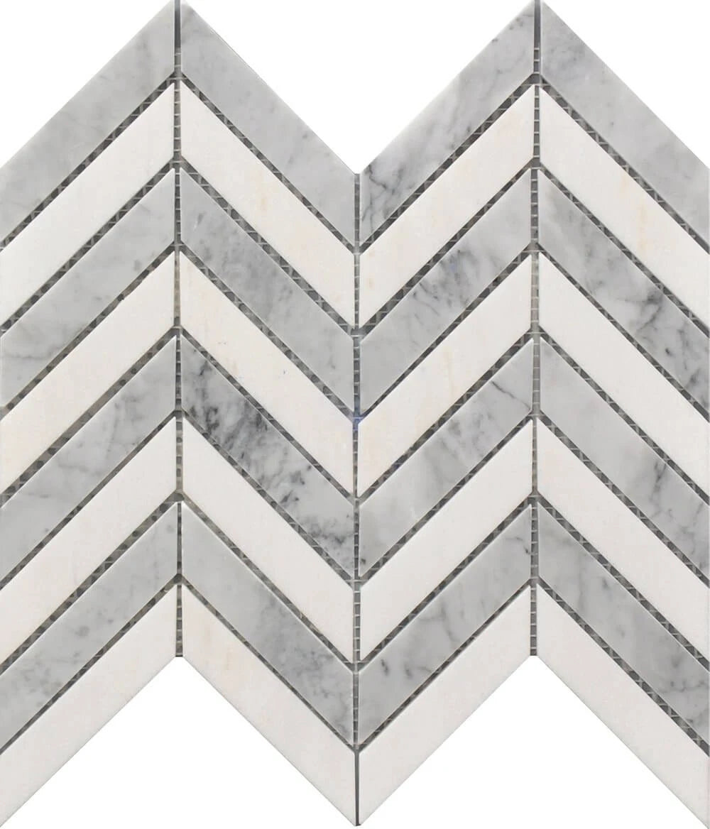 Rockart White & Gray Chevron Marble Mosaic Tile