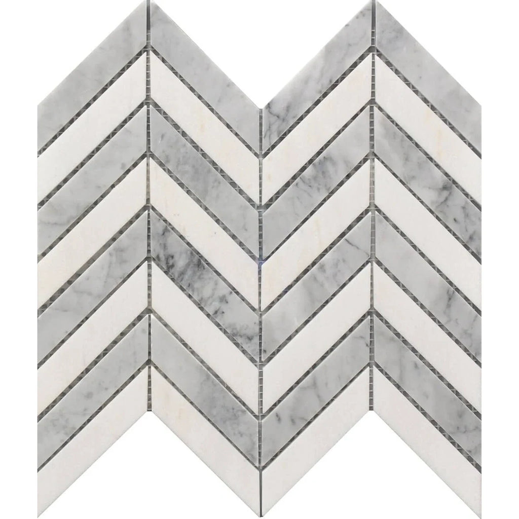 Rockart White & Gray Chevron Marble Mosaic Tile
