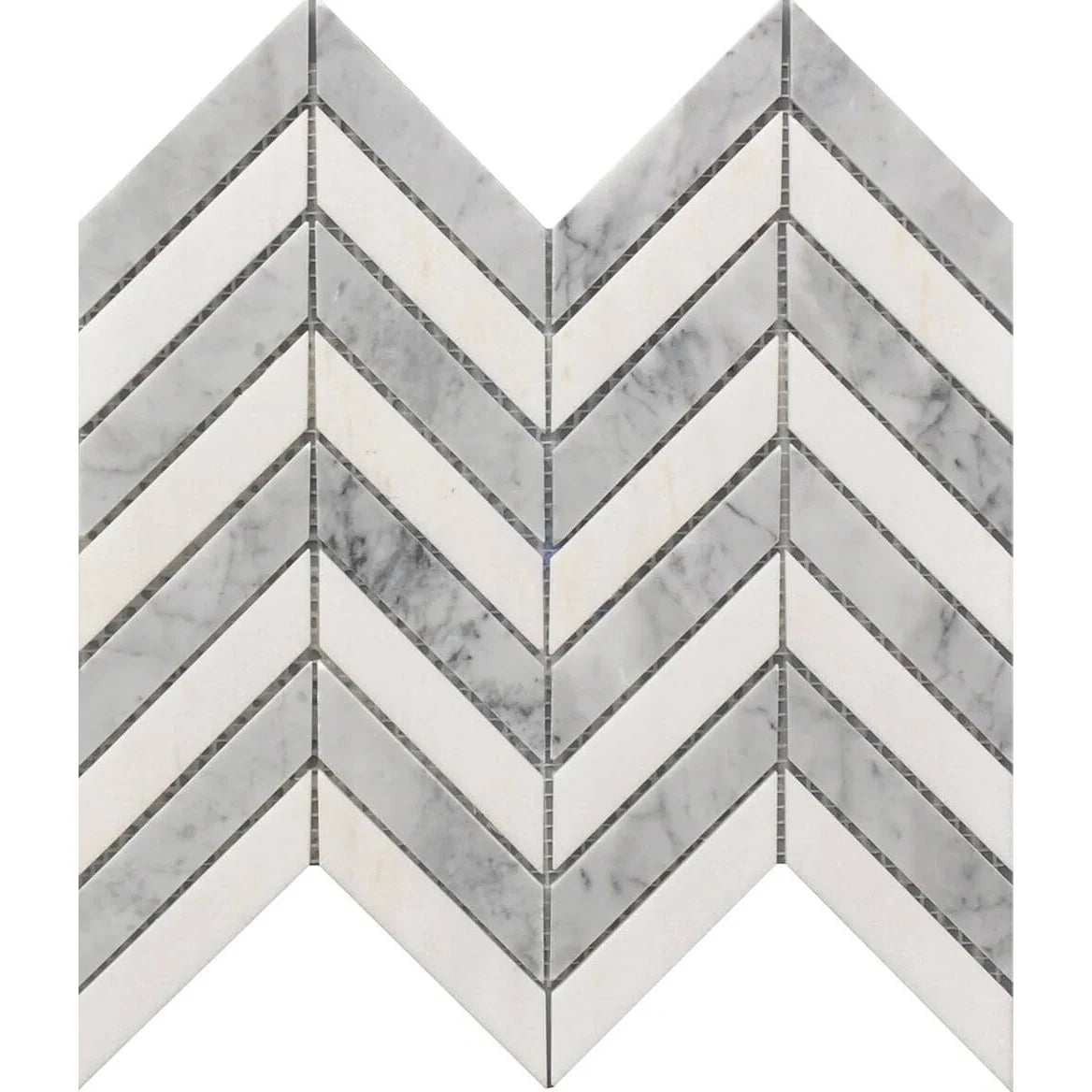 Rockart White & Gray Chevron Marble Mosaic Tile