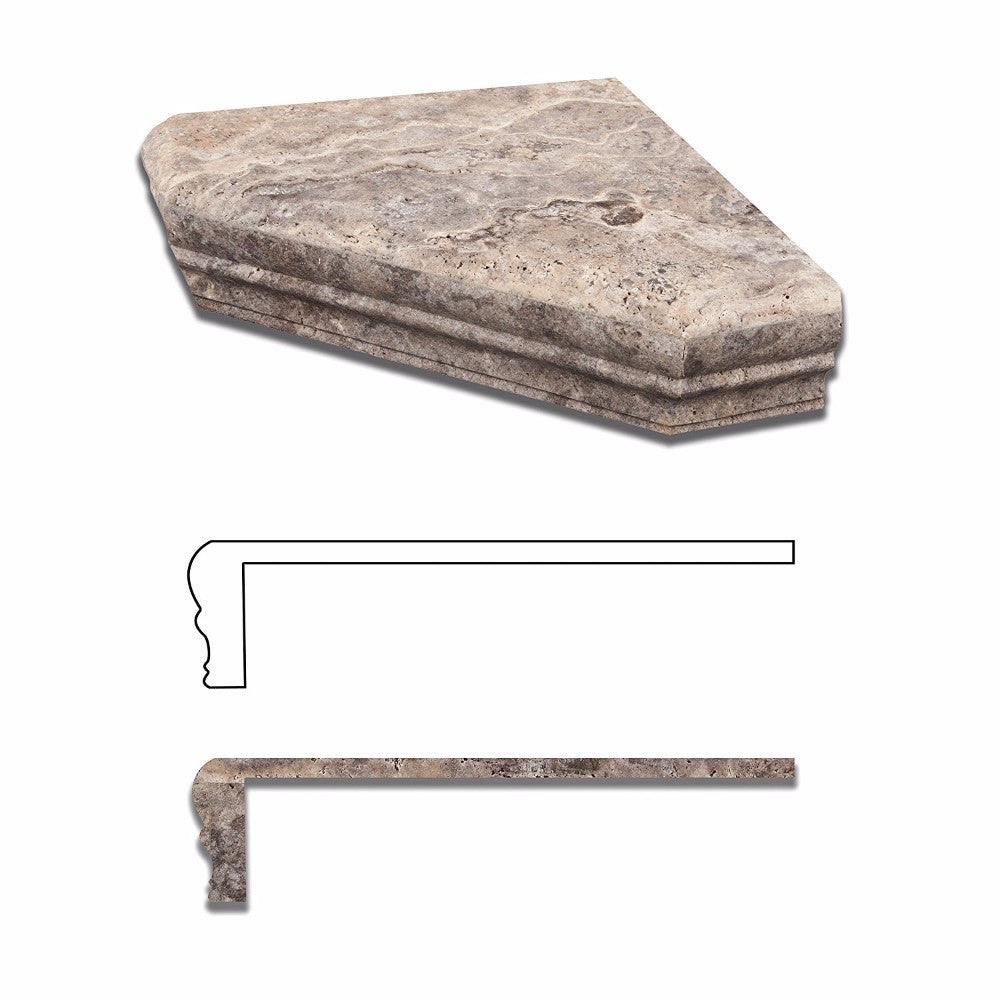 Silver Travertine Shower Corner Shelf - Honed