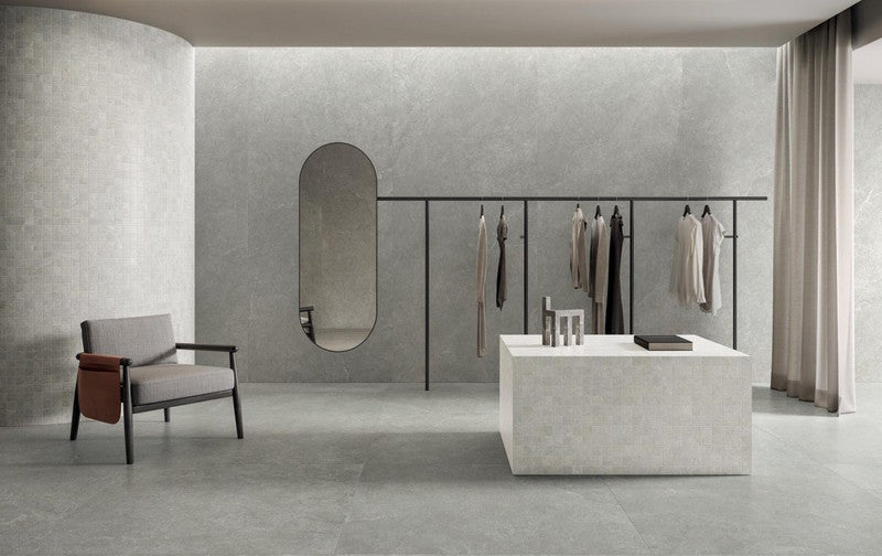 Limestone Grey Porcelain Tile installed