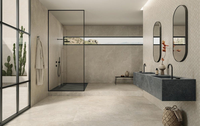 Limestone Taupe Porcelain Tile installed