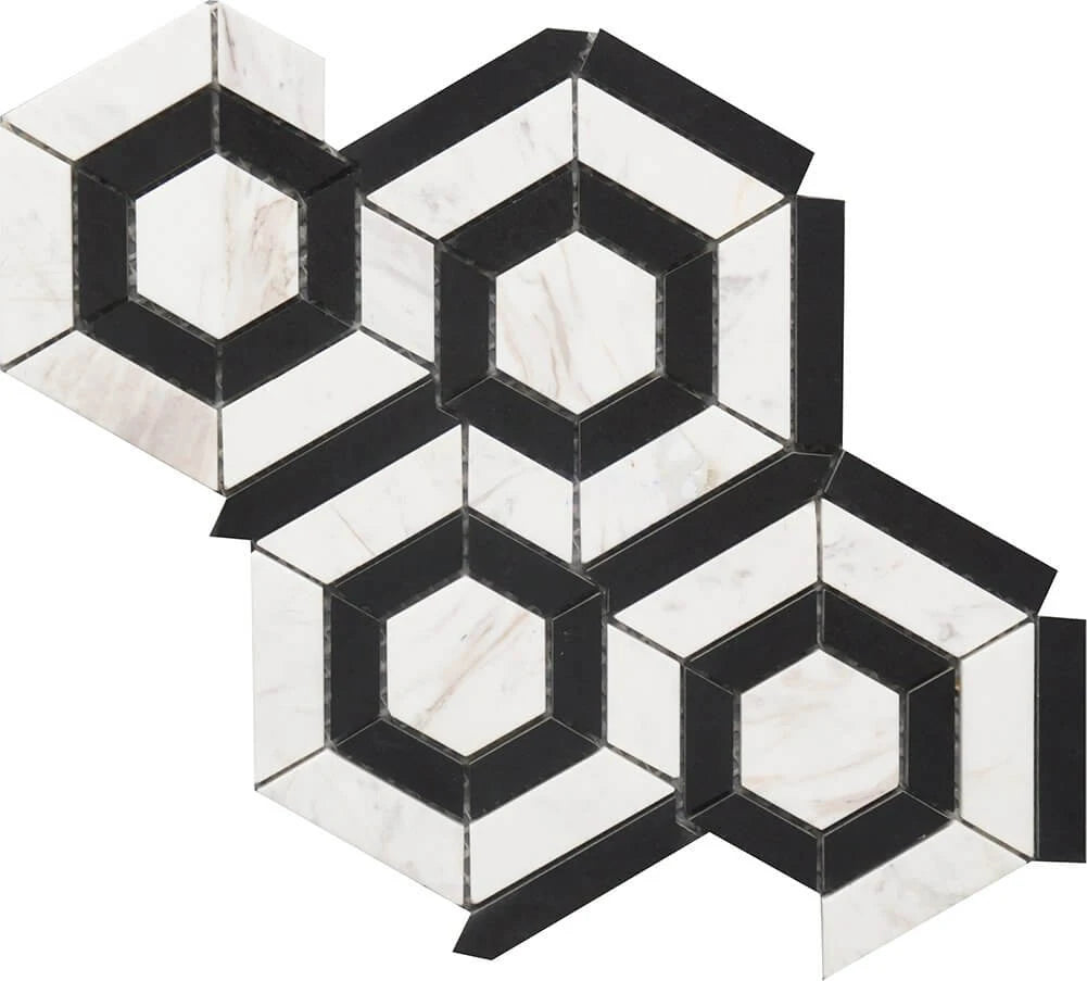 Rockart Black & White Hexagon Marble Mosaic Tile