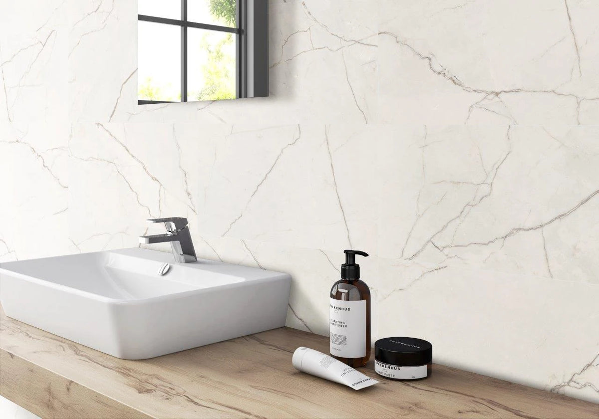 Marble Lincoln White Porcelain Tile – room scene