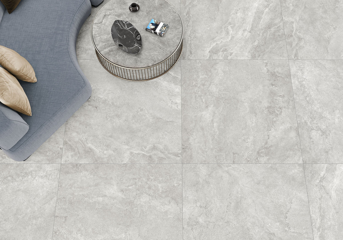 Pietra Blend Silver Porcelain Tile – room scene