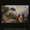 Lake Como by Carl Frederik Aagaard, stone mural shown on 56"W x 36"H (126 pcs of 4"x4" tumbled marble tiles)