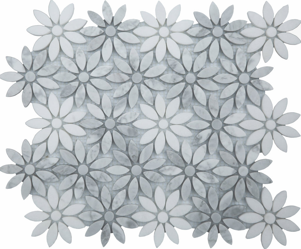 Ornate Stone Flower Mosaic Tile
