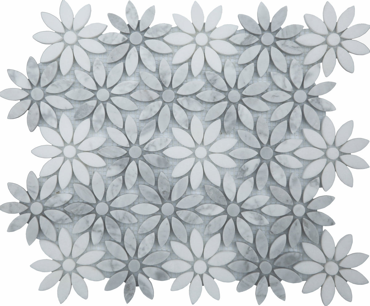 Ornate Stone Flower Mosaic Tile
