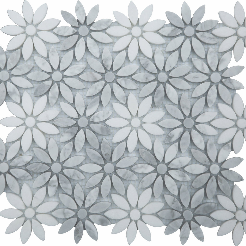 Ornate Stone Flower Mosaic Tile