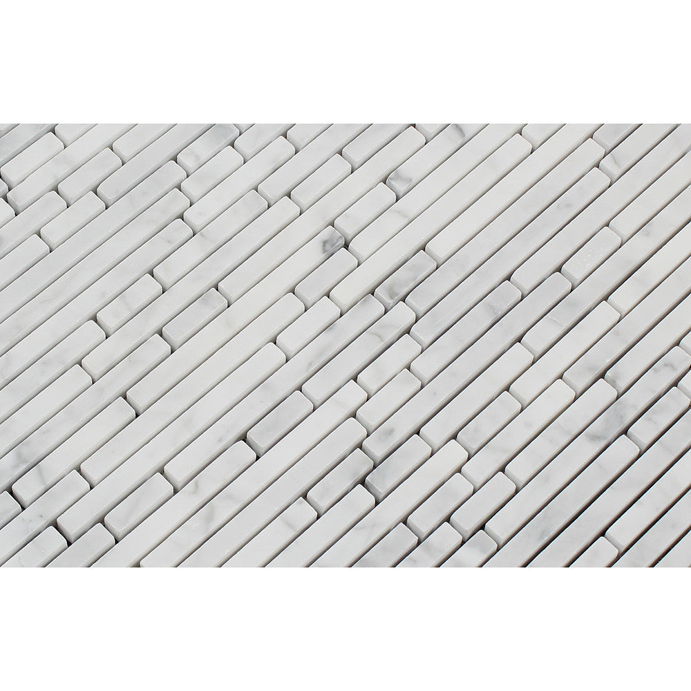 Bianco Carrara Honed Marble Bamboo Sticks Mosaic Tile