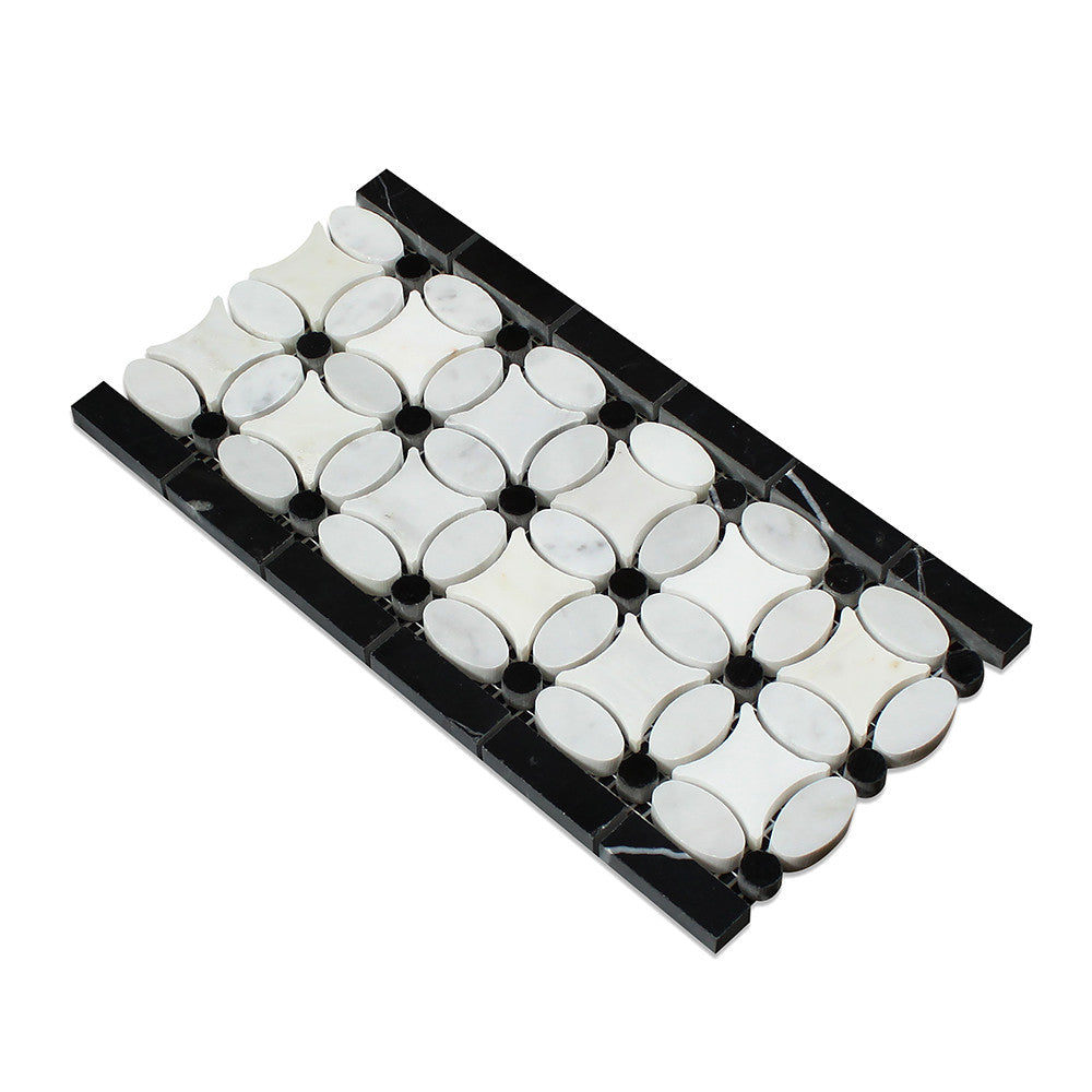 Bianco Carrara Honed Marble Florida Flower Border (Thassos + White Carrara (Oval) + Black (Dots))