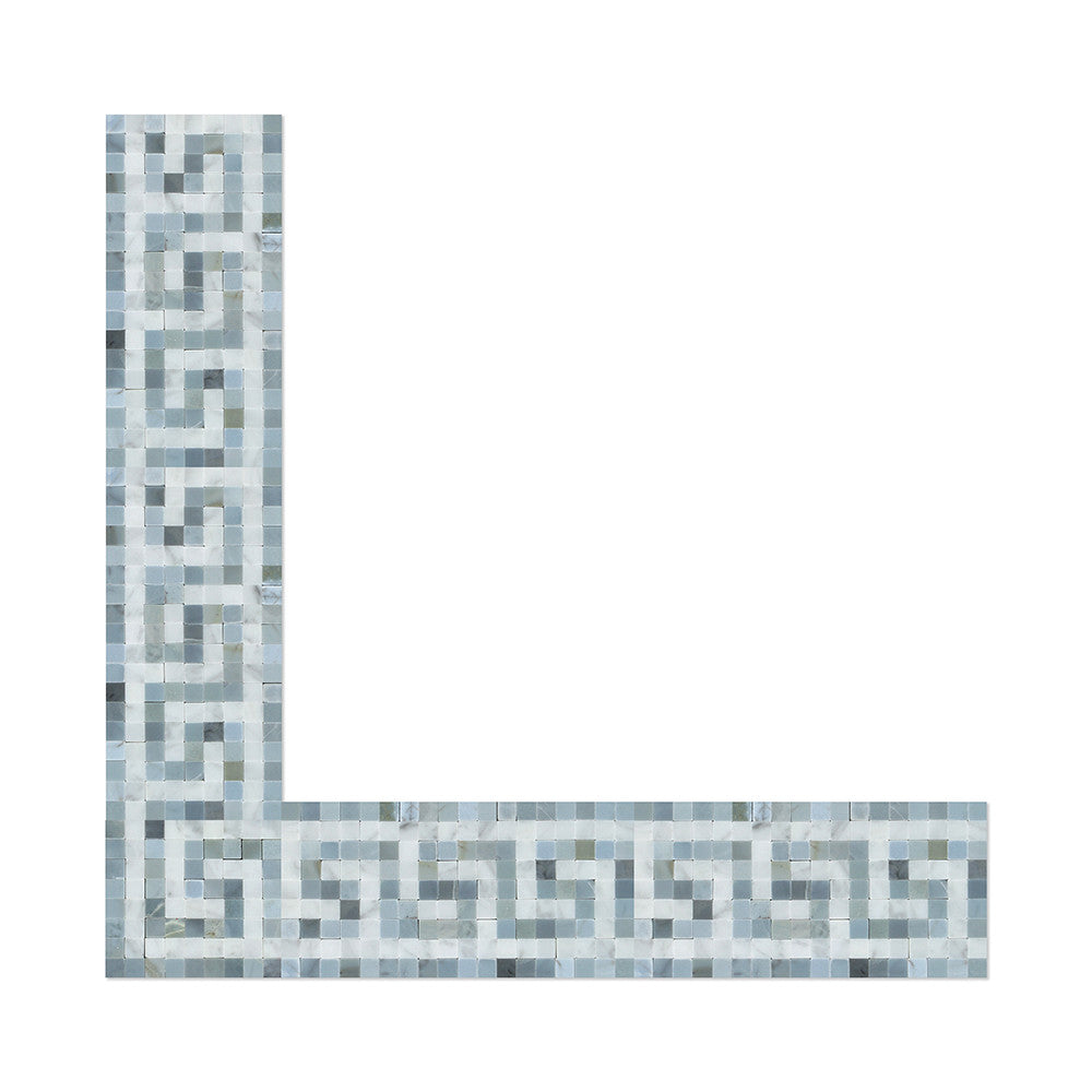 Bianco Carrara Honed Marble Greek Key Corner (Carrara w/ Blue-Gray)