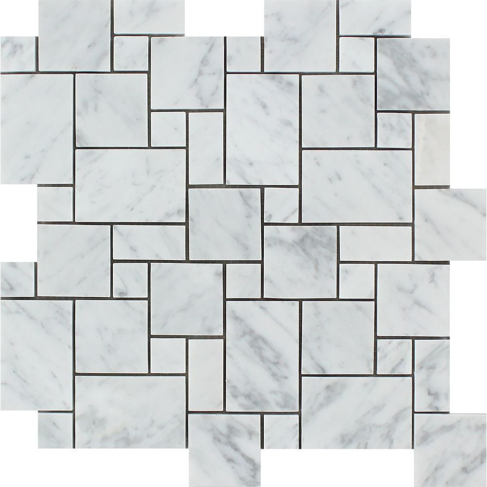 Bianco Carrara Honed Marble Mini Versailles Pattern Mosaic Tile