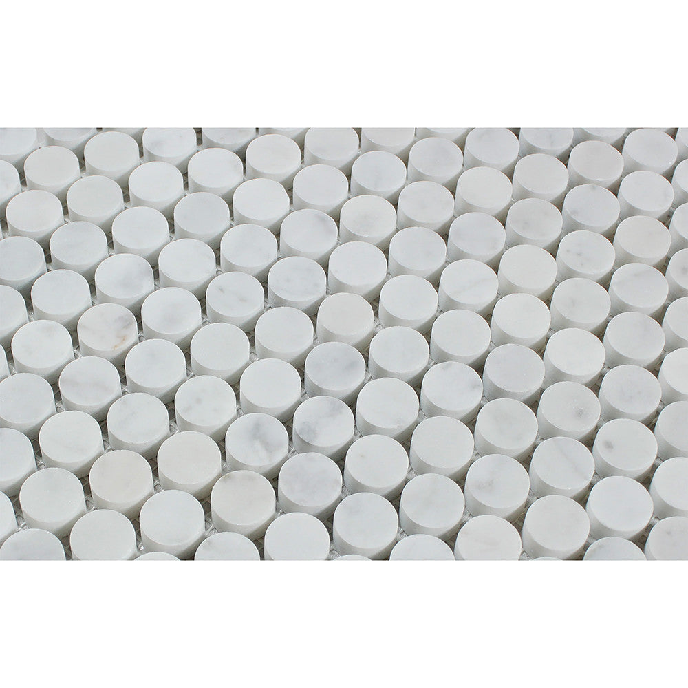 Bianco Carrara Honed Marble Penny Round Mosaic Tile