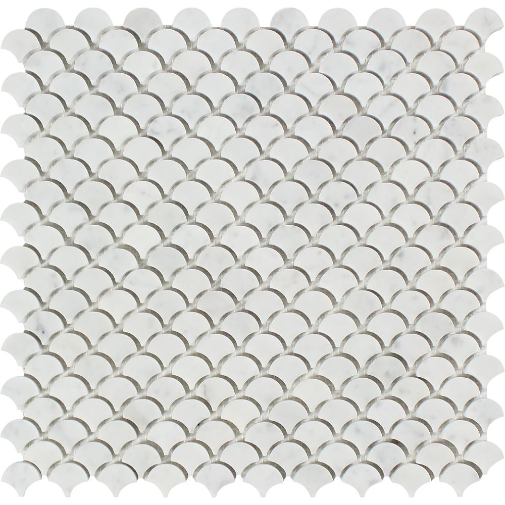 Bianco Carrara Honed Marble Raindrop Mosaic Tile