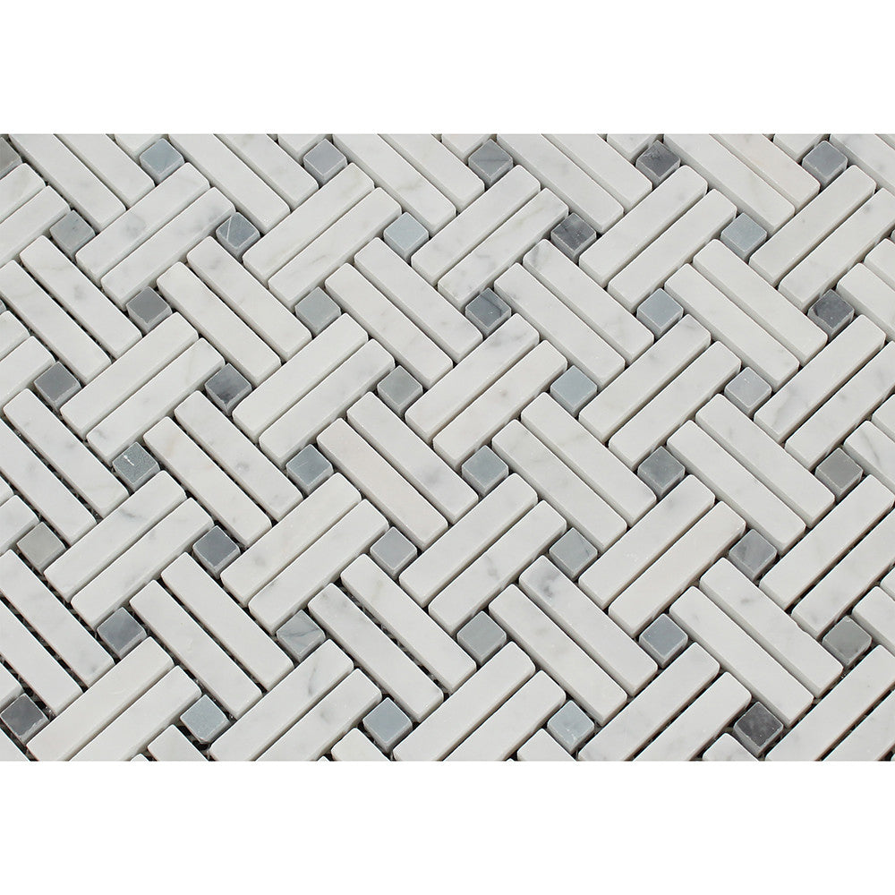Bianco Carrara Honed Marble Stanza Mosaic Tile (w/ Blue-Gray Dots)